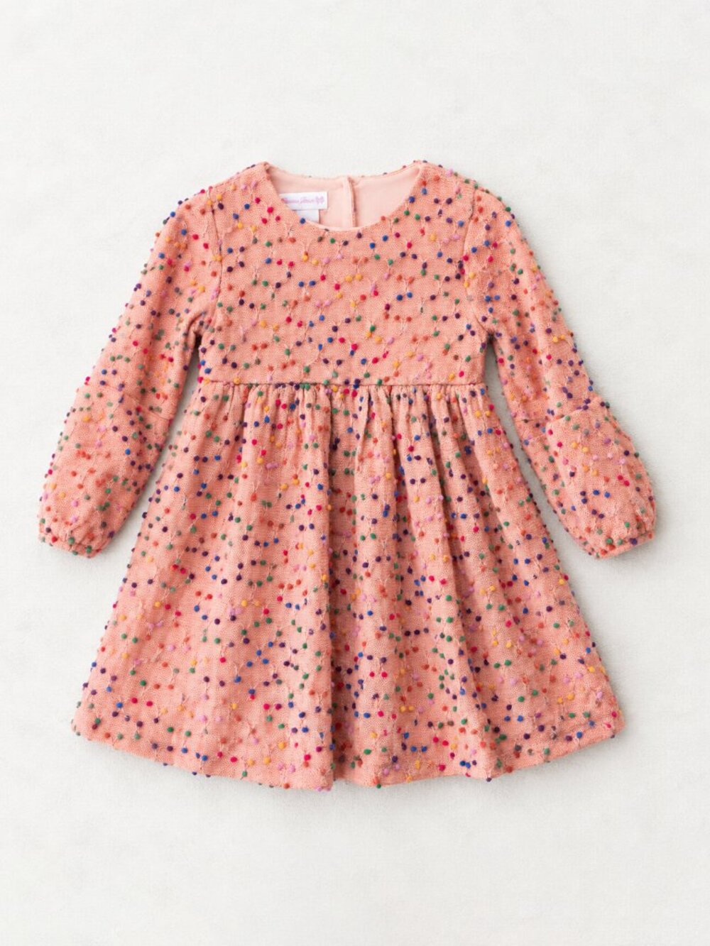 Bonnie Jean Dress Girls 4T Peach Confetti Dot Pom Pom Long Sleeve Party Dress